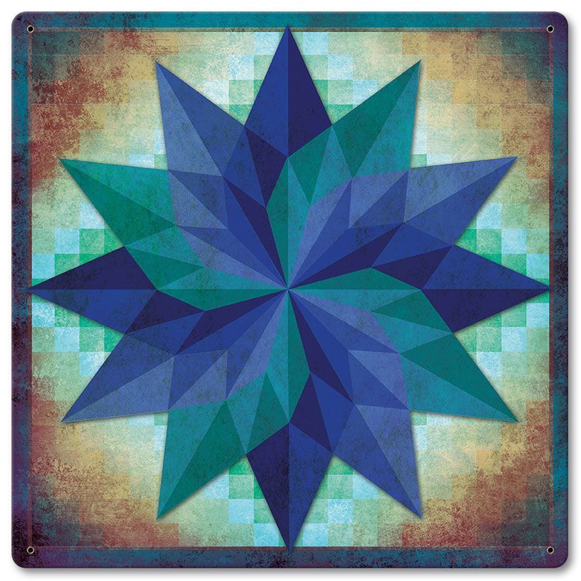 Barn Quilt Art Metal Sign, Dahlia Pinwheel, Dutch Amish Design, 9 Sizes