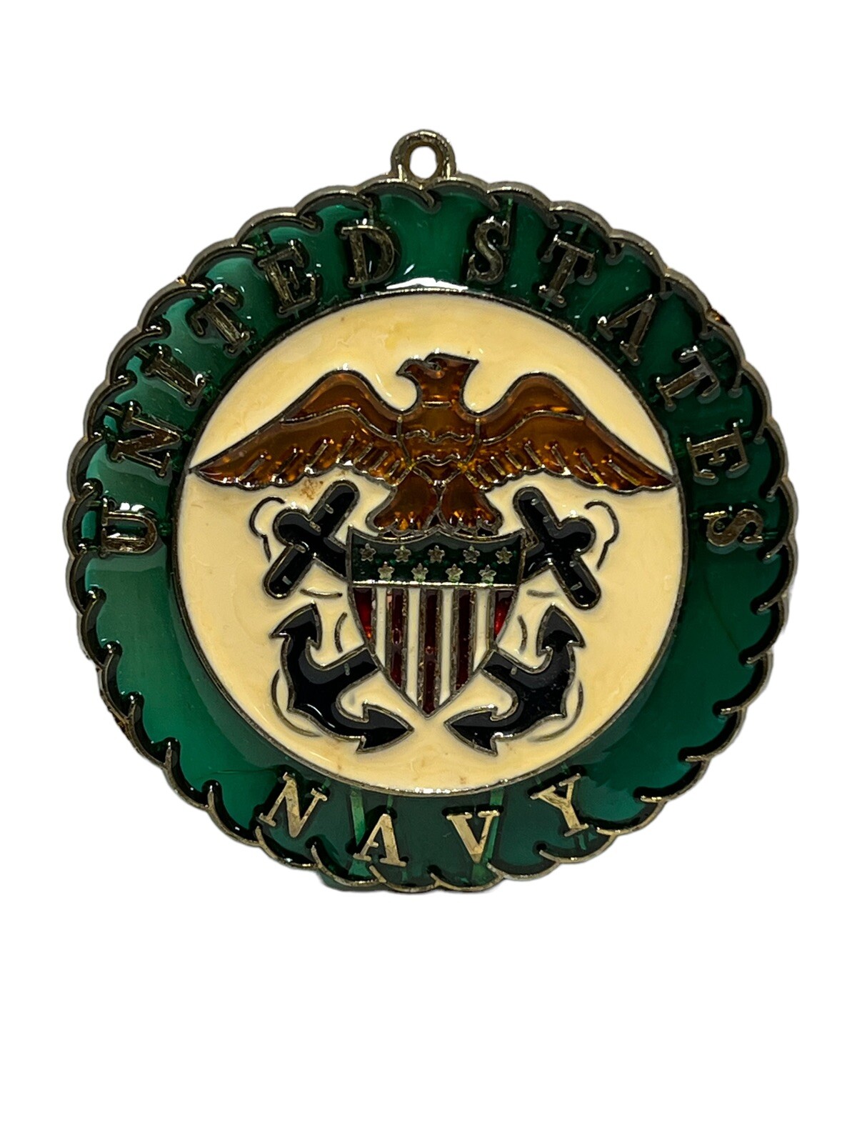 United States Navy USN Glass Metal Mix Plaque Sign Hanging Wall 4″ diameter