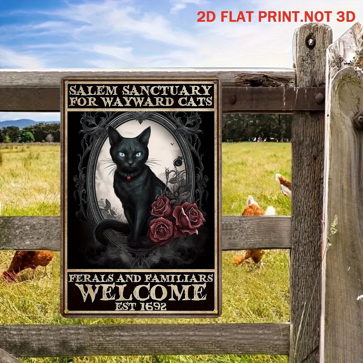 Salem Sanctuary for Wayward Cats Vintage Metal Sign Witchy Black Cat Decoration