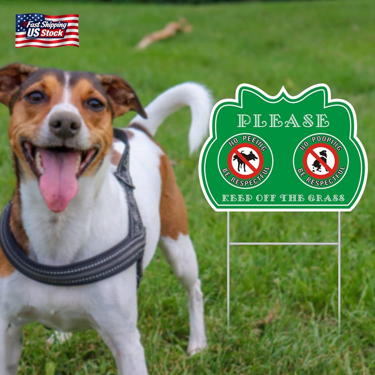 No peeing/Pooping, Be Respectful dog Sign, Keep off the grass Yard sign with met