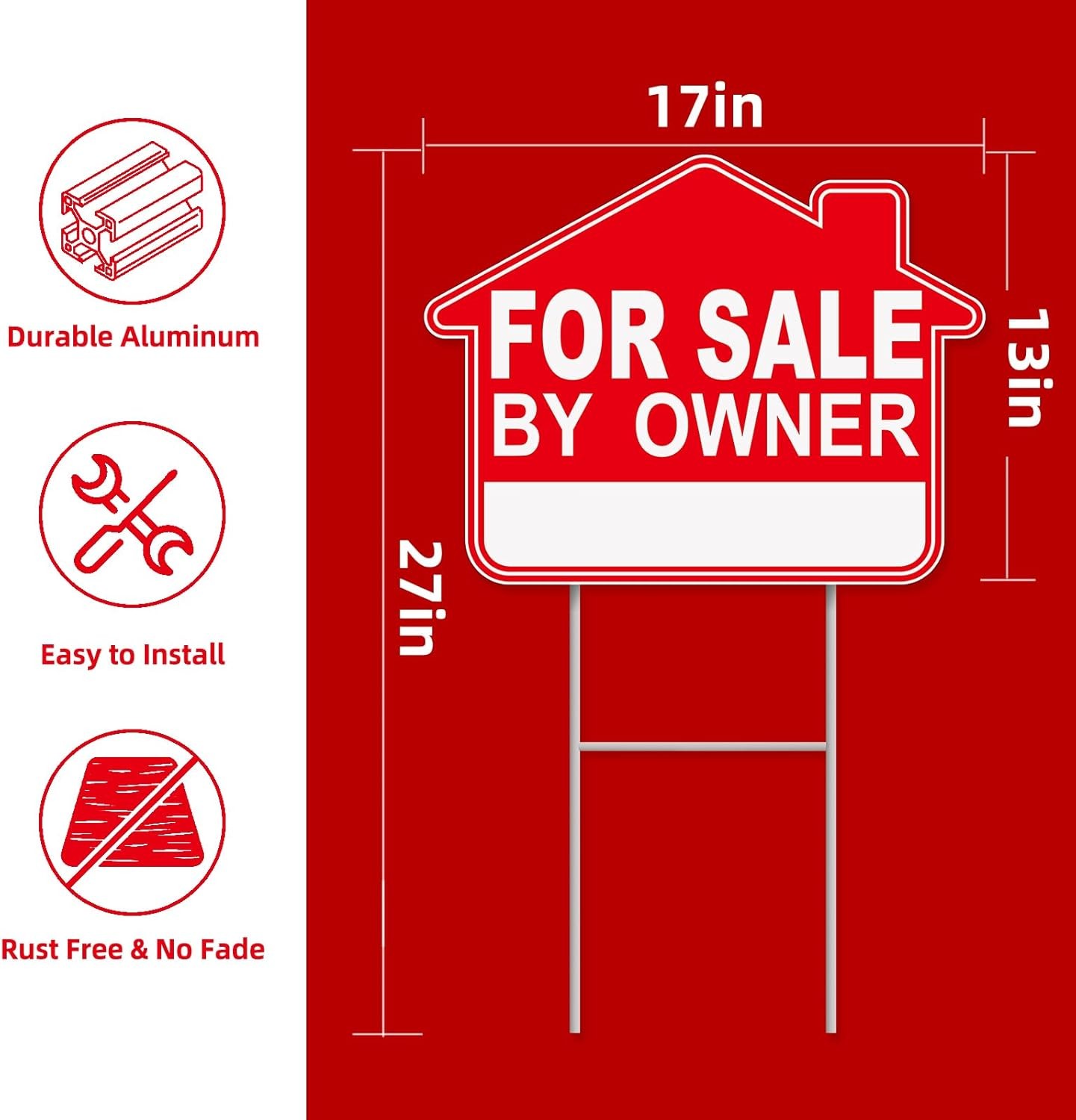 For Sale By Owner Yard Sign, 1-Pack 17″x13″ Double-Sided Signs, Corrugated