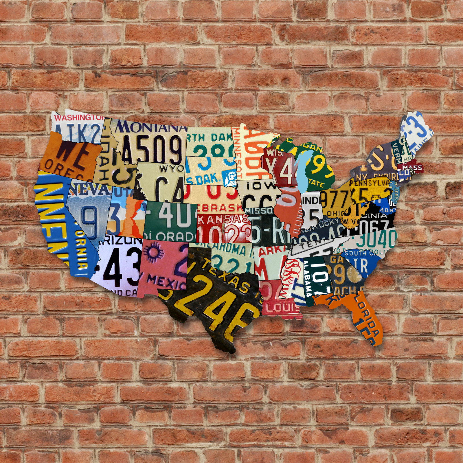 Vintage Style Plasma Cut USA License Plate Map (25″ x 16″), License Plate Sign