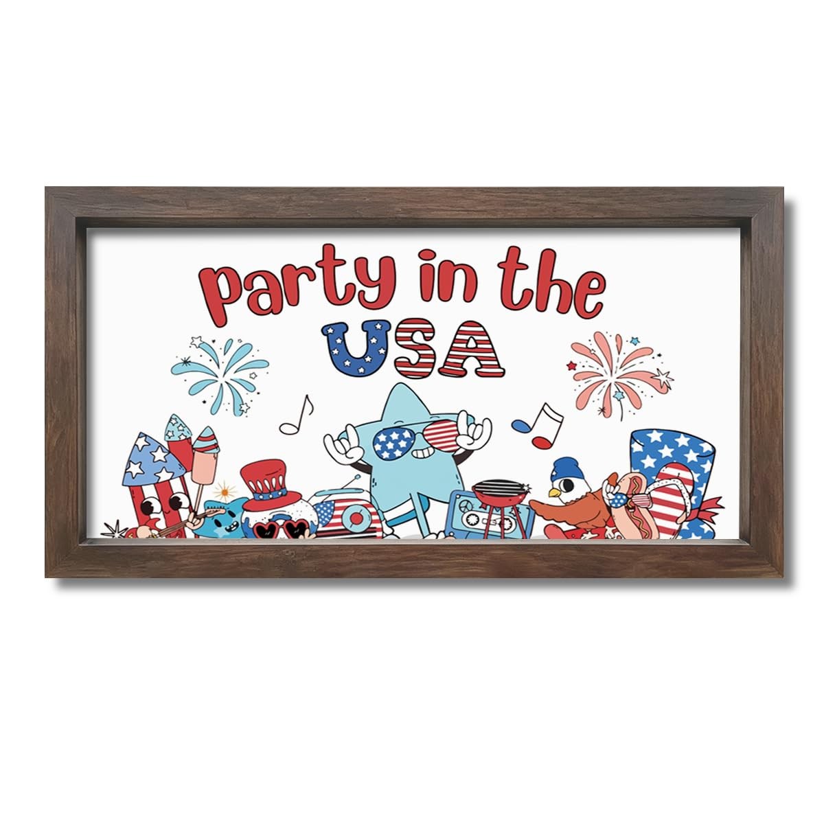 4th of July Wood Sign, Patriotic Home Decor Sign, Party in the USA Framed Pri…