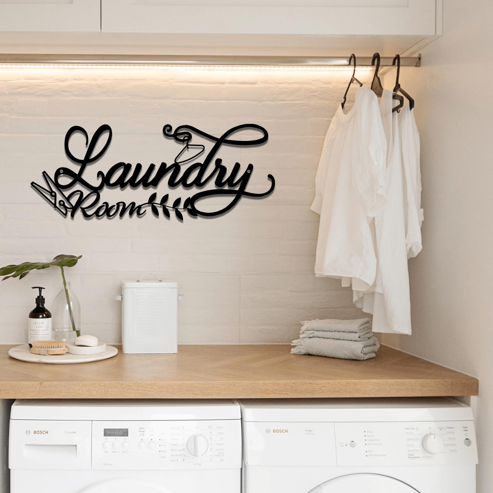 Metal Laundry Room Wall Art Sign – Black Farmhouse Decor, 18.1×7.1 Inch, Rustic