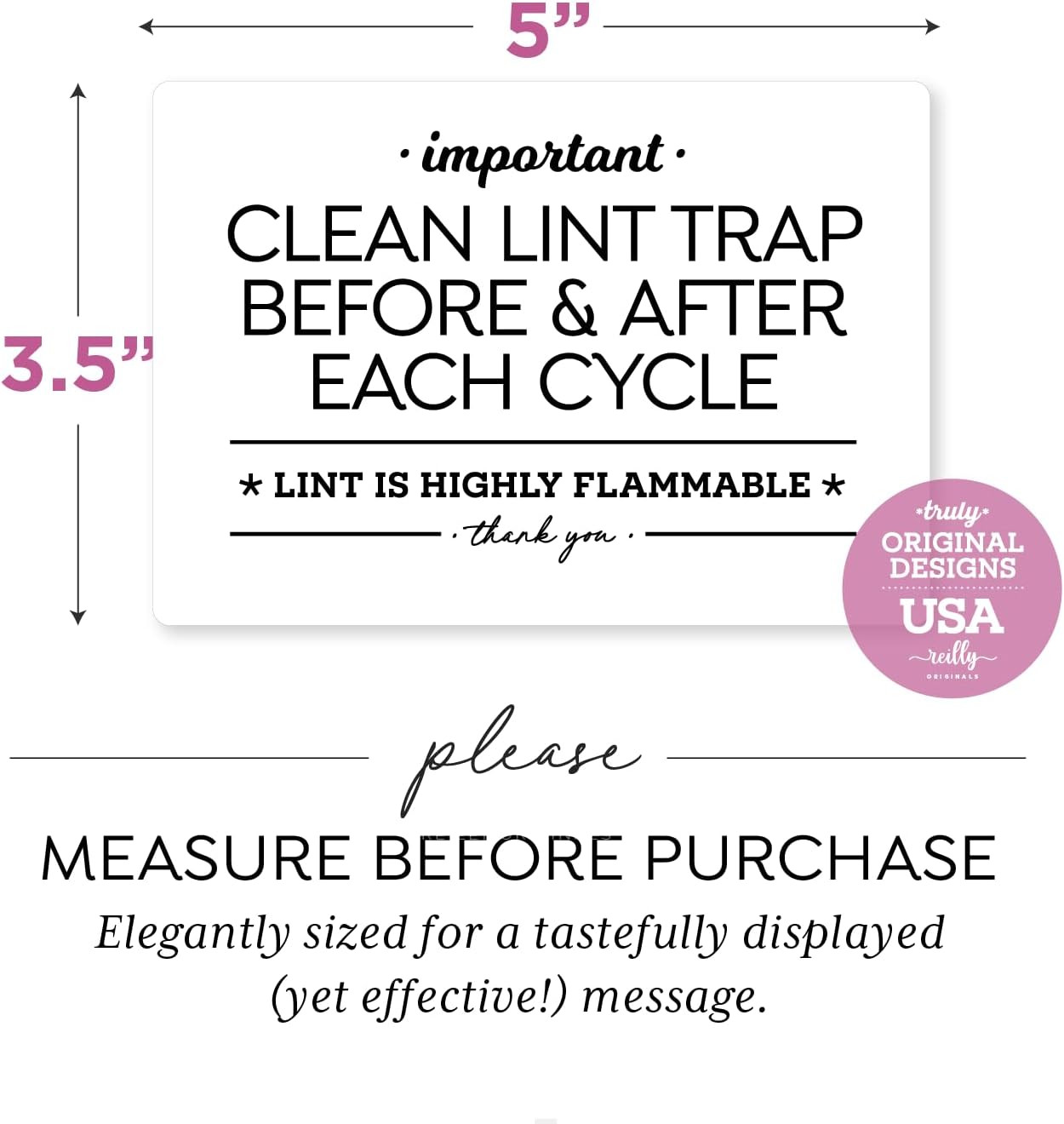 3.5×5 Inch Designer Magnet, Clean Lint Trap Before & After Use ~ White