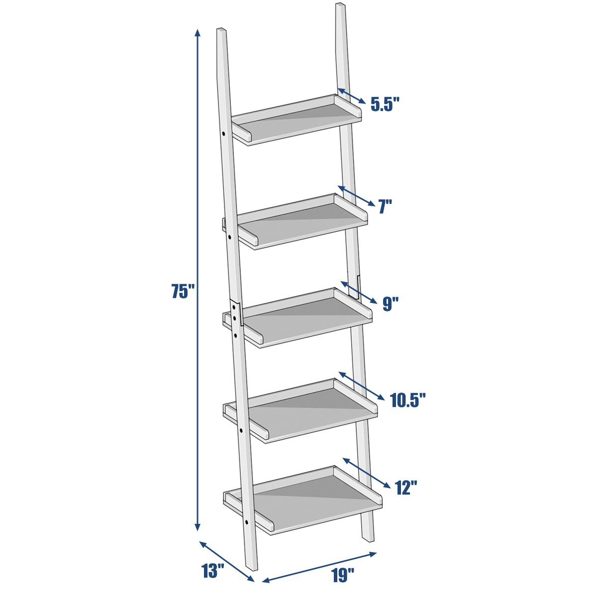 Topbuy 5 Layers Display Shelves Bookcase Shelving Unit Storage Wall Stand White