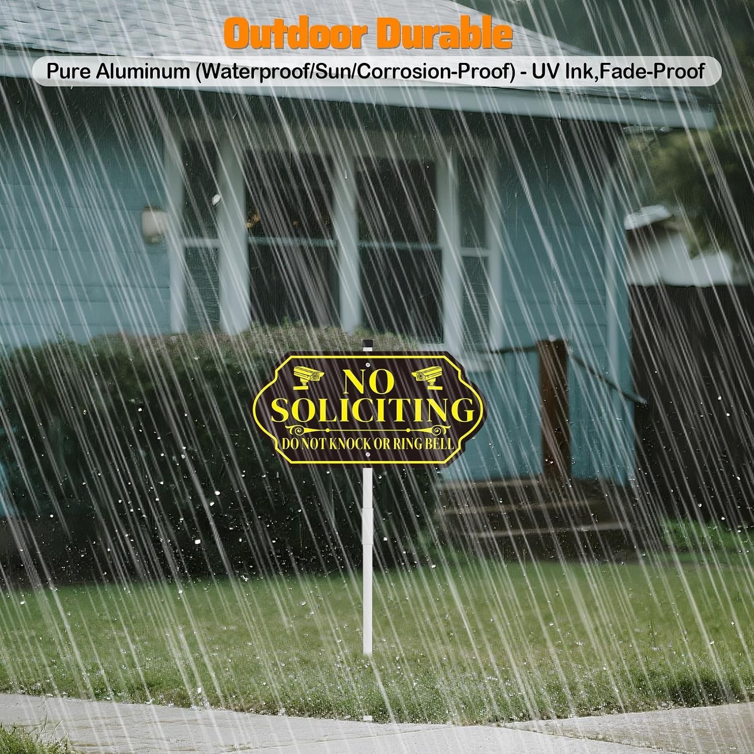 No Soliciting Sign with Stake for House – Adjustable Height Heavy Duty Aluminum