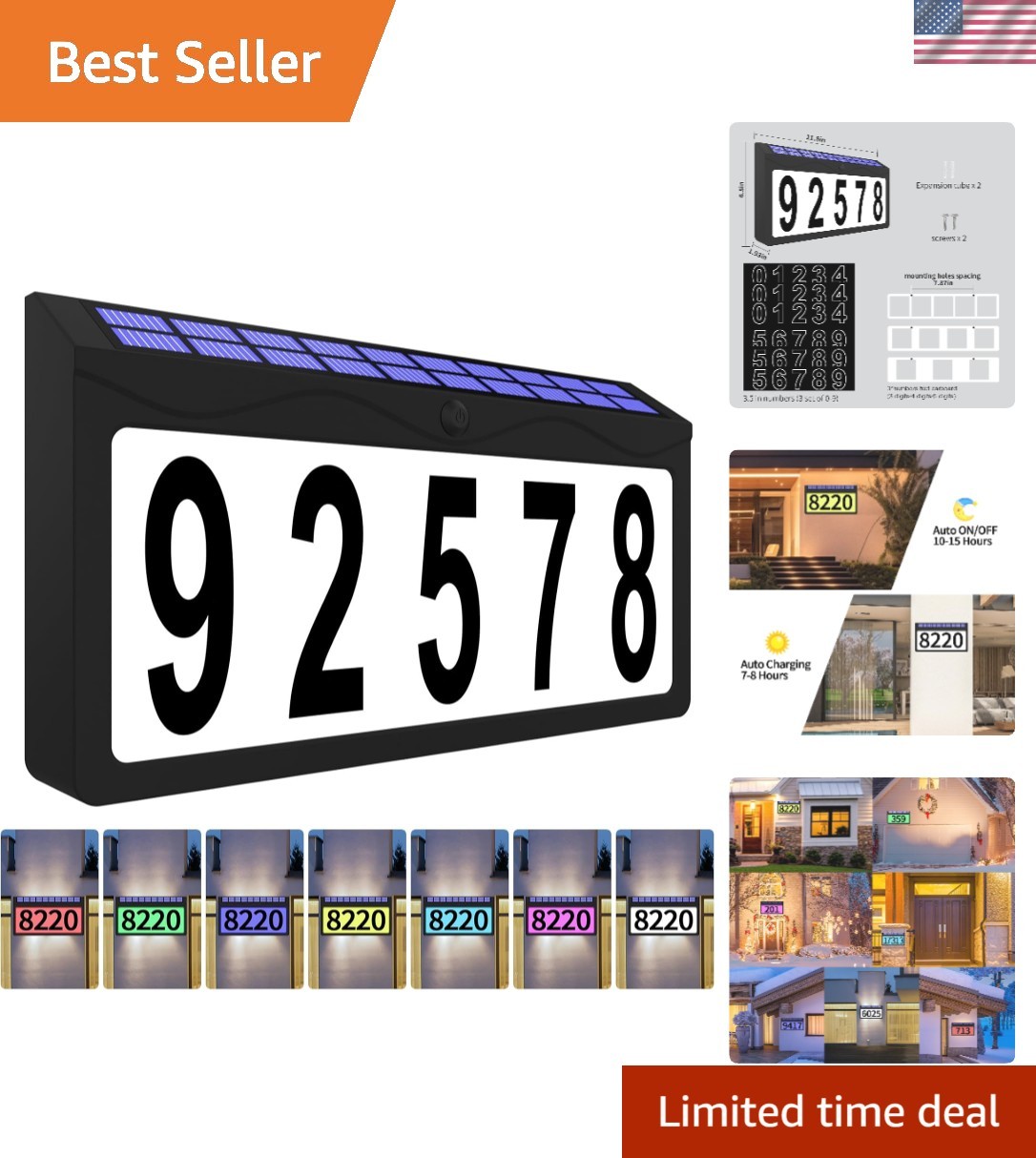 11.8 Inch Solar Powered Address Sign, Larger Size House Number Plaque | Illum…
