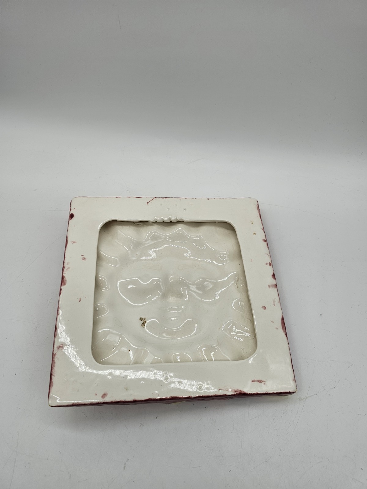 Handmade Ceramic Smiling Sun Face Bright Colors 8×8″ Plaque Wall Art Summer