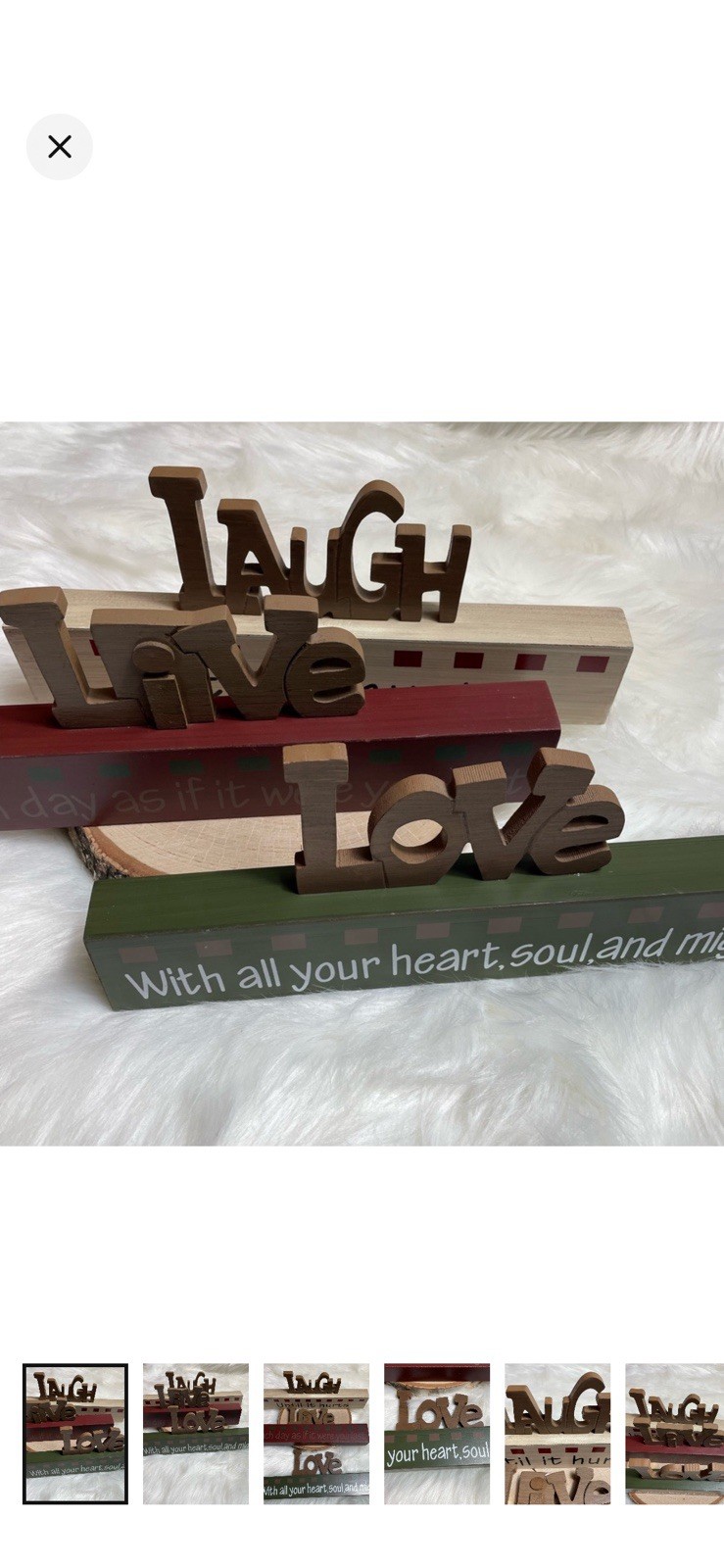 Wood Freestanding Tabletop Plaque Block Sign “Laugh Live Love” Quote Phrases