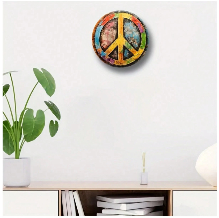 Vintage Peace Sign Metal Wall Art, 8 Inch X 8 Inch – Retro Hippie Decor, Suitabl