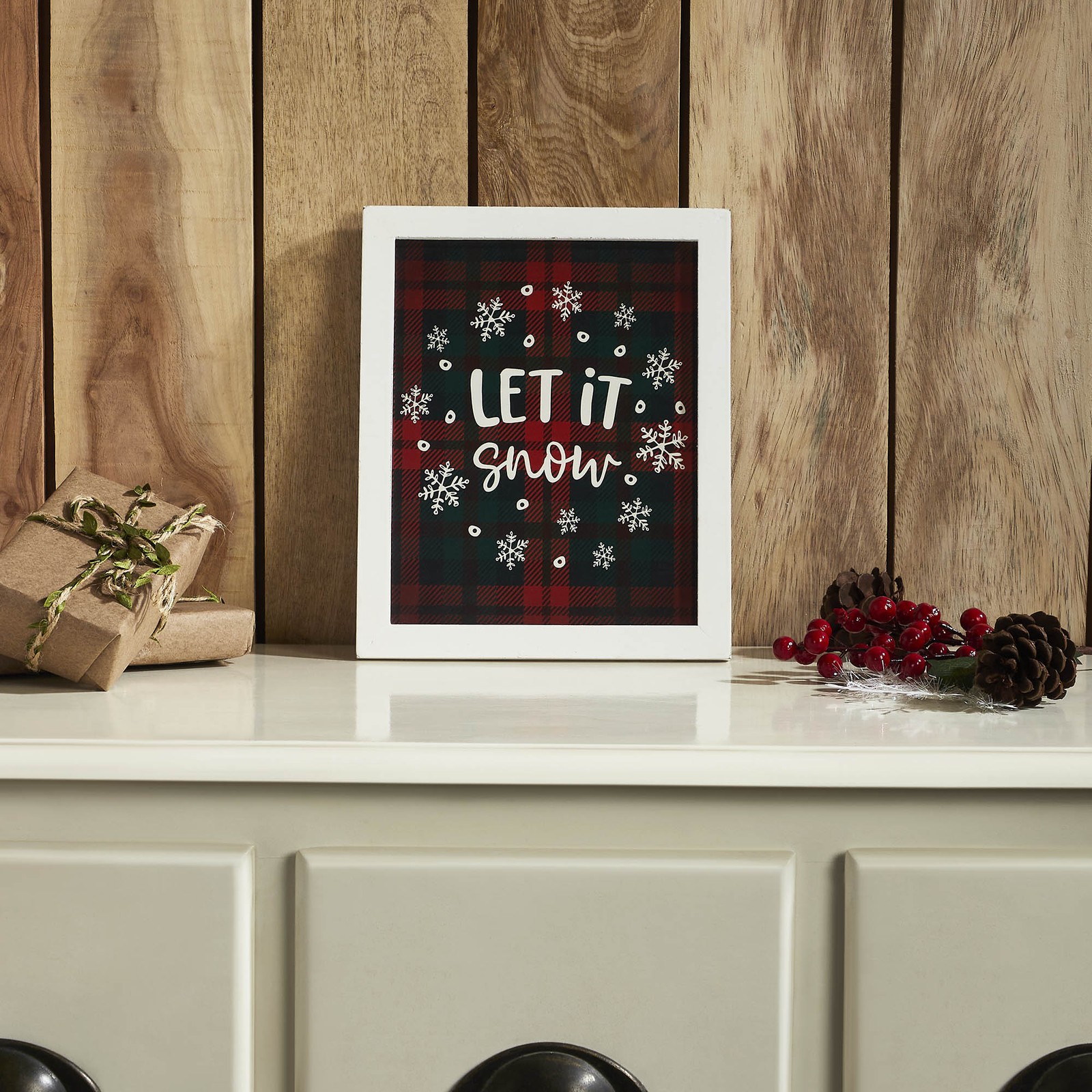 Let It Snow Plaid Wall Hanging Sign 11×9 VHC Brands