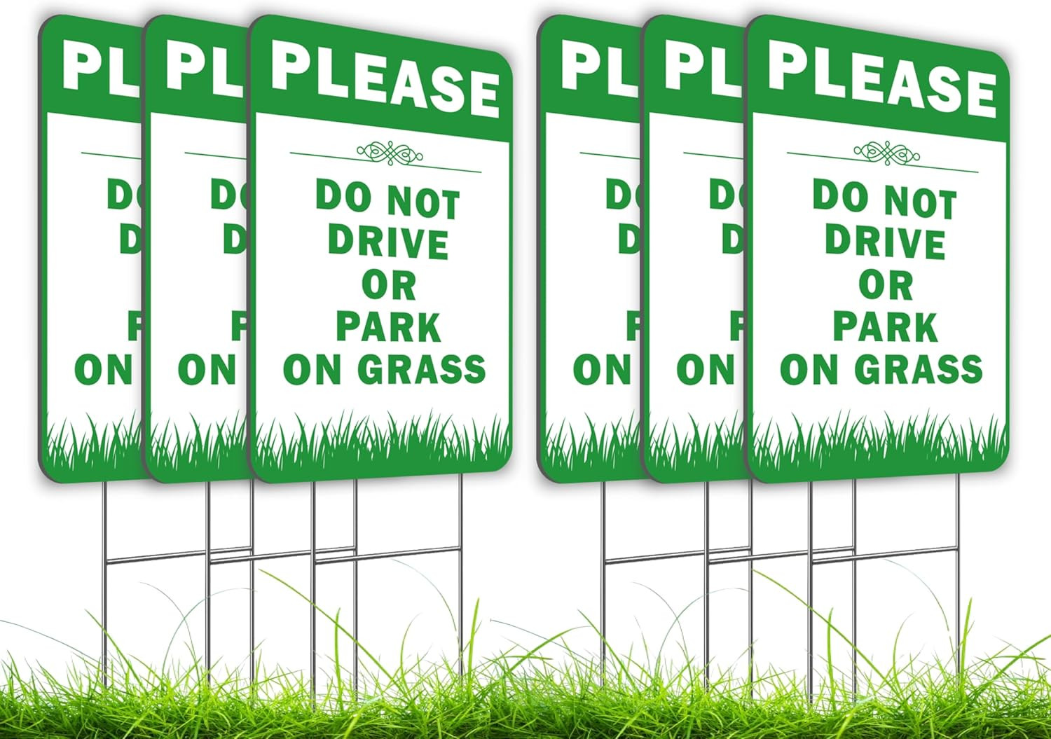 6X Please Do Not Drive Park on Grass Double Sided Signs with Stakes – Plastic St