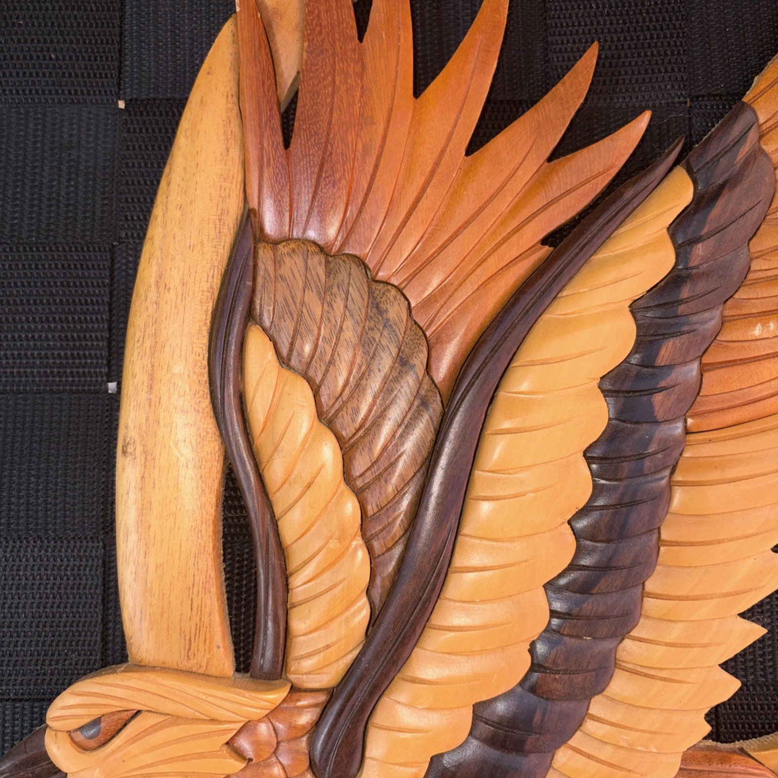 Flying Eagle Intarsia wood wall hanging hand crafted home decor 16”x 10″ x 0.5″