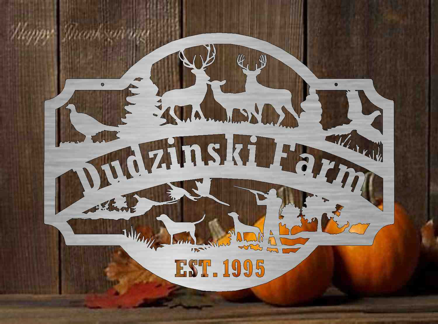 3ft Metal Sign with hunting scene customized with your name