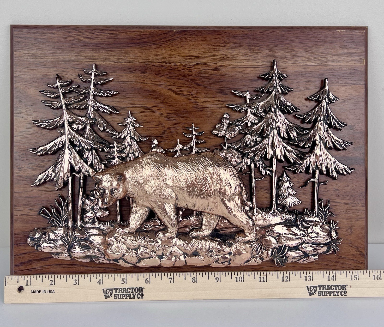 Vtg. A&F Canada Copper-Toned Metal Black Bear Forest 3-D Plaque