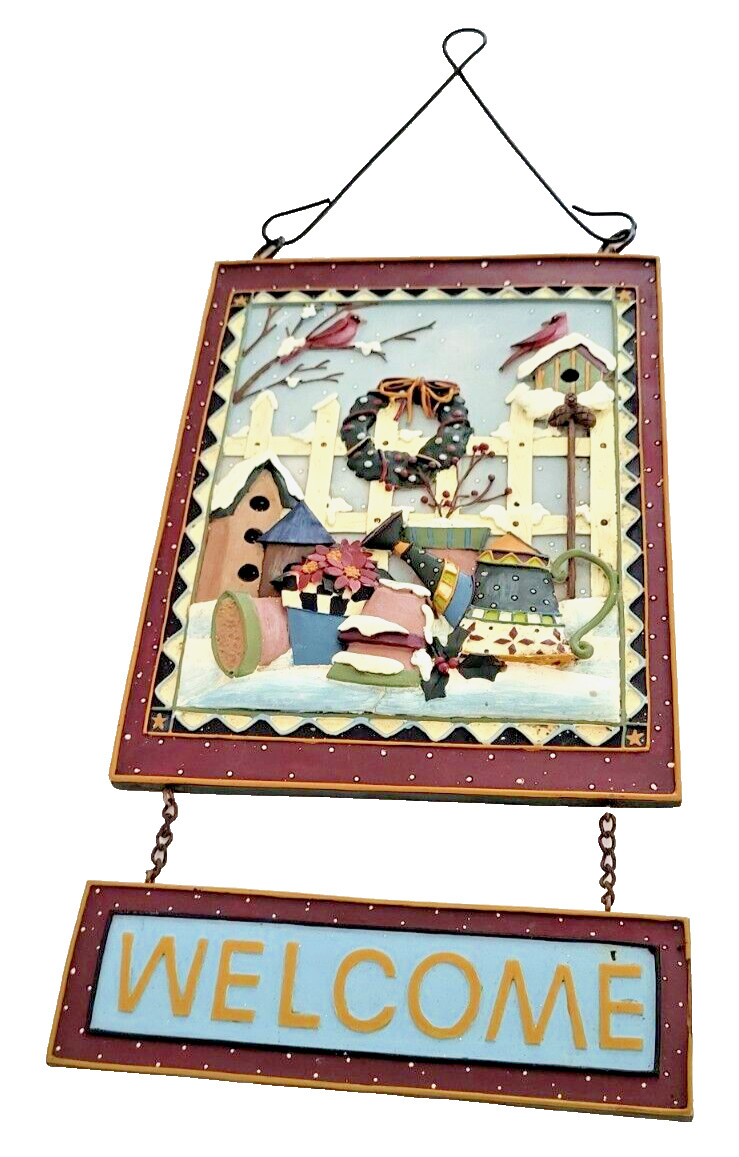 Welcome Winter Garden Scene Resin Wall Hanging Decor Plaque 11 in. x 6 in.