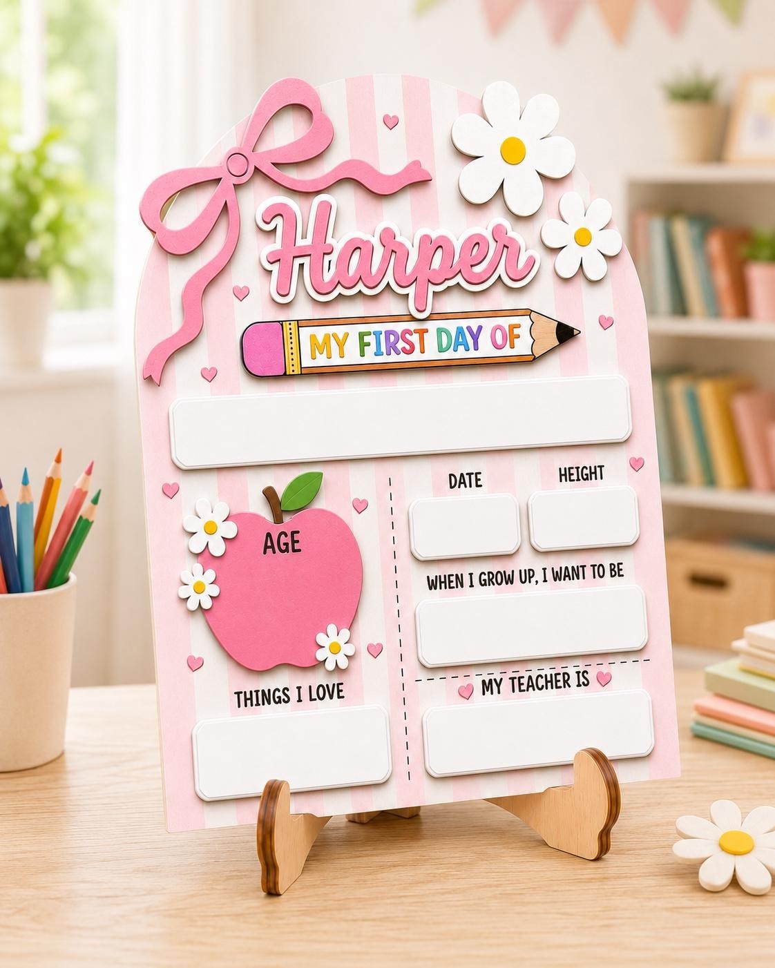 Coquette First Day School Sign, Reusable Wooden Photo Prop for Girls