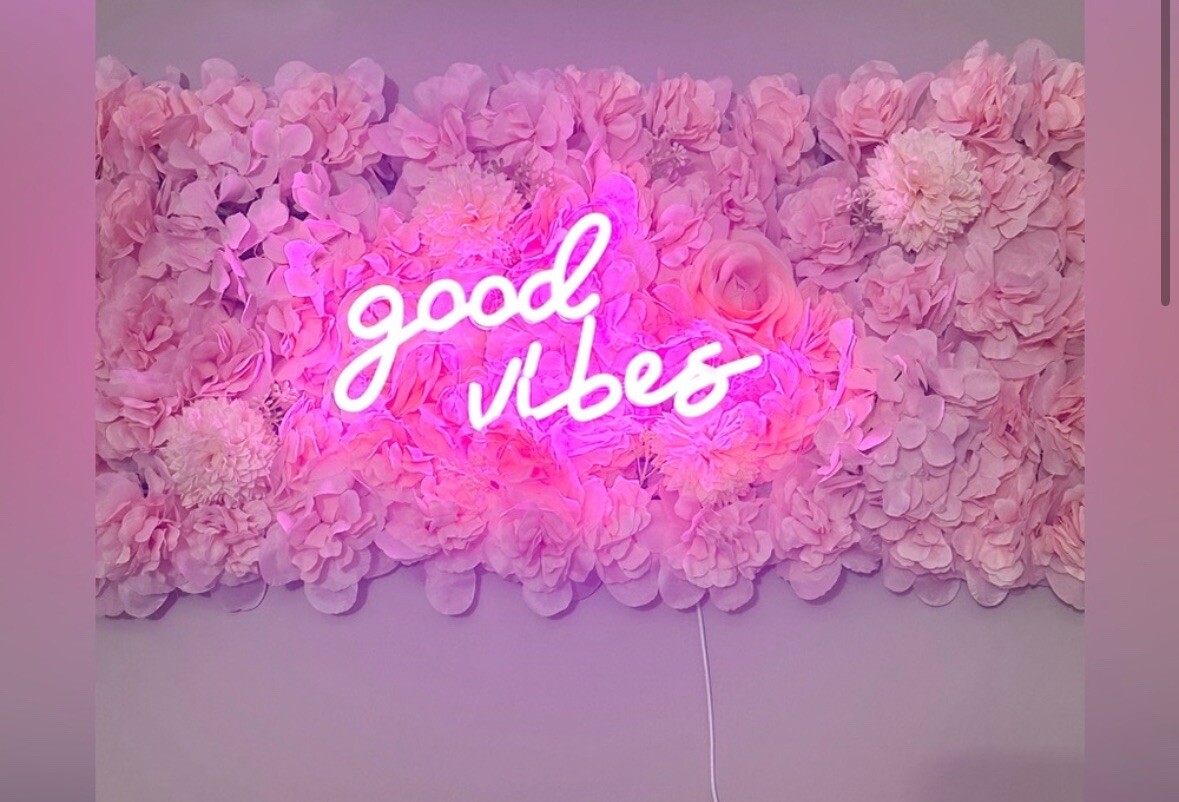 Floral Wall decor- “Good Vibes” Neon Pink Sign 46.5×13.5 Inch