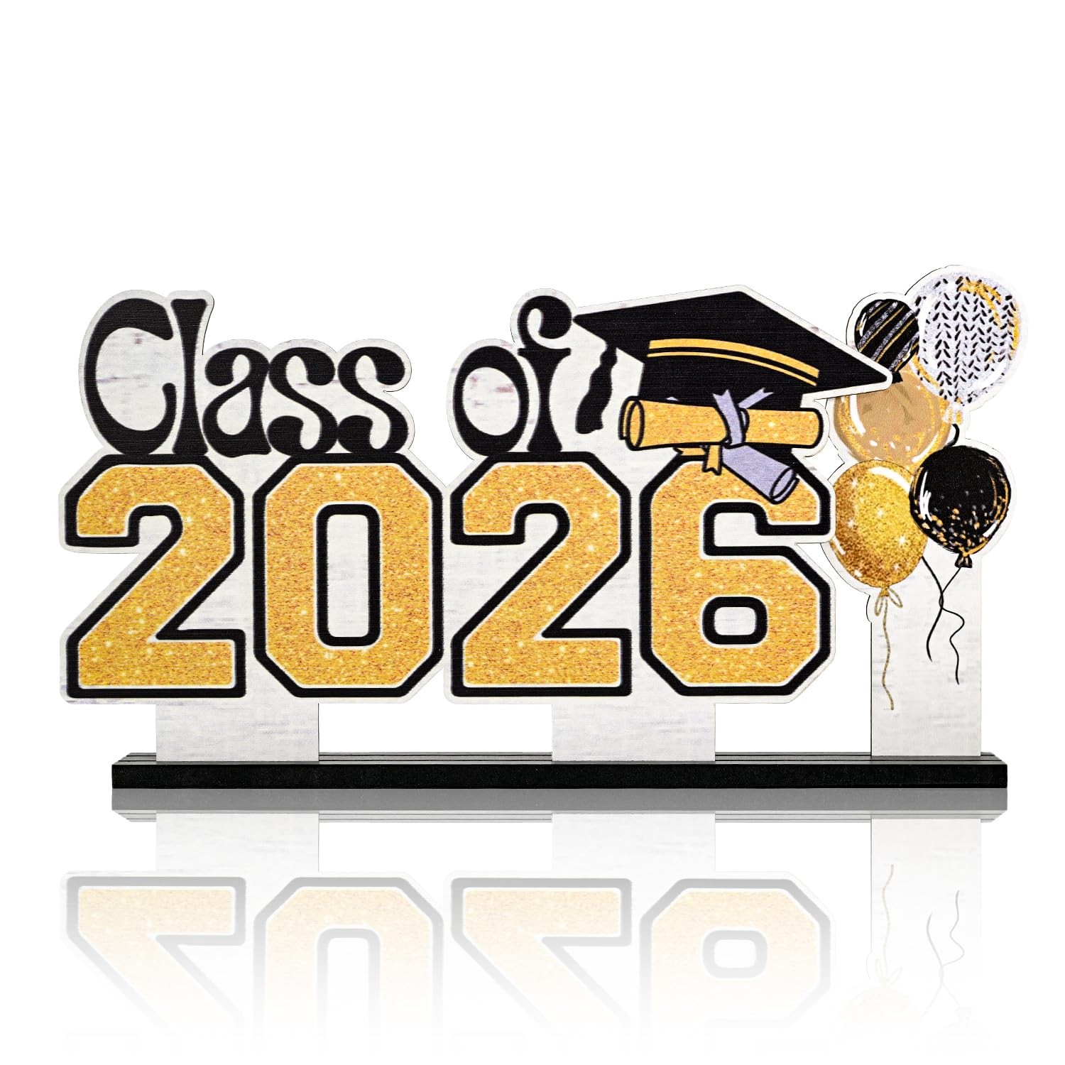 2026 Graduation Wooden Standing Decor Set, 2-Piece Class of 2026 Balloon Bouquet