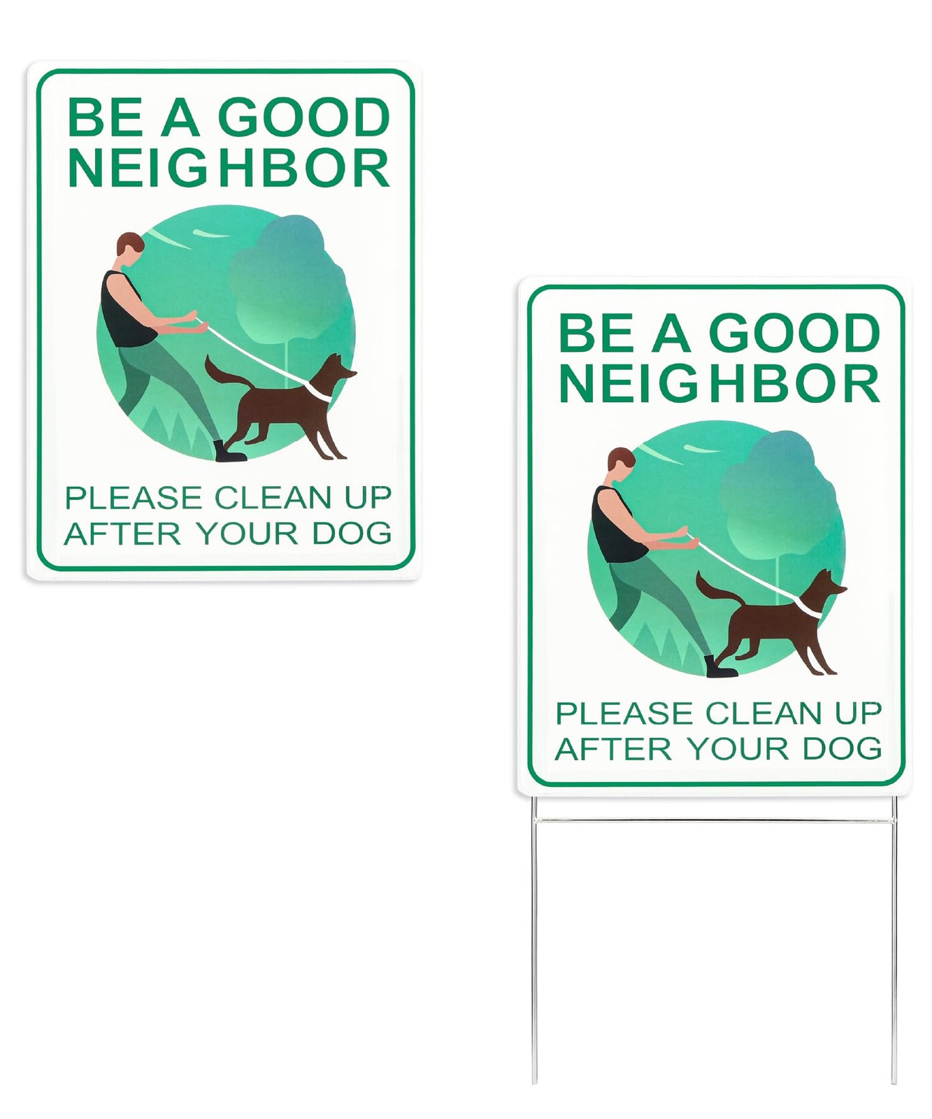 Dog Signs 9 x 12 2 Pack with 1 Metal Stake No Dog Poop Lawn Signs UV Protected