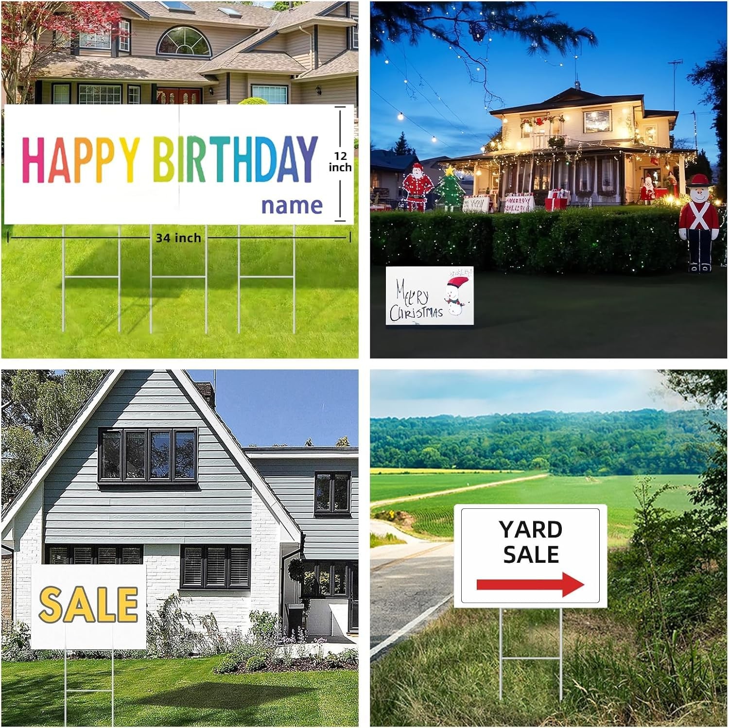 Blank Yard Signs 18″x13″ White 4 Pack with H-Shape Stakes – DIY Sale Decor