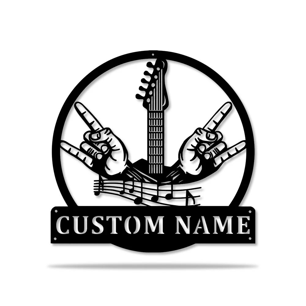 Personalized Rock And Roll Metal Sign Custom Name Monogram Music Wall Art Decor