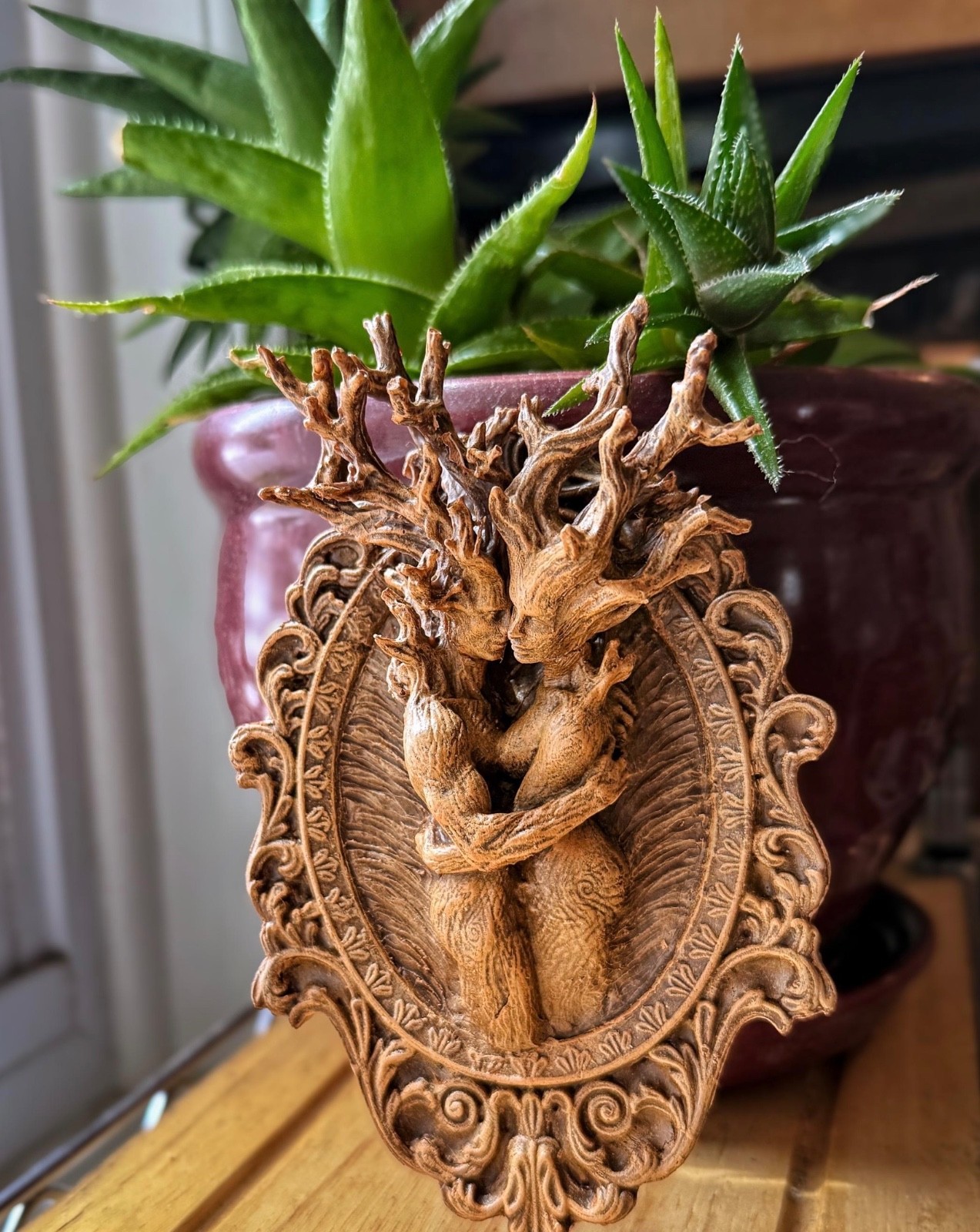 Amor Silvanus Dryads Wall Plaque Resin Tree Spirit Forest Couple Figurine Decor
