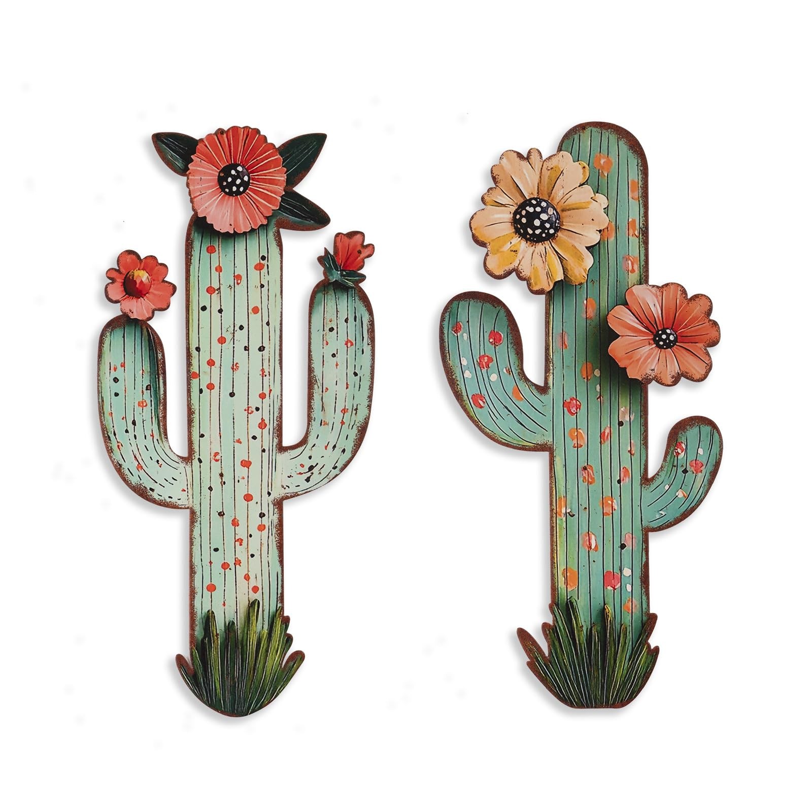 2 Piece Metal Cactus Wall Decor, 13×6.3 Inch Laser Cut Desert Western Art, Ru…
