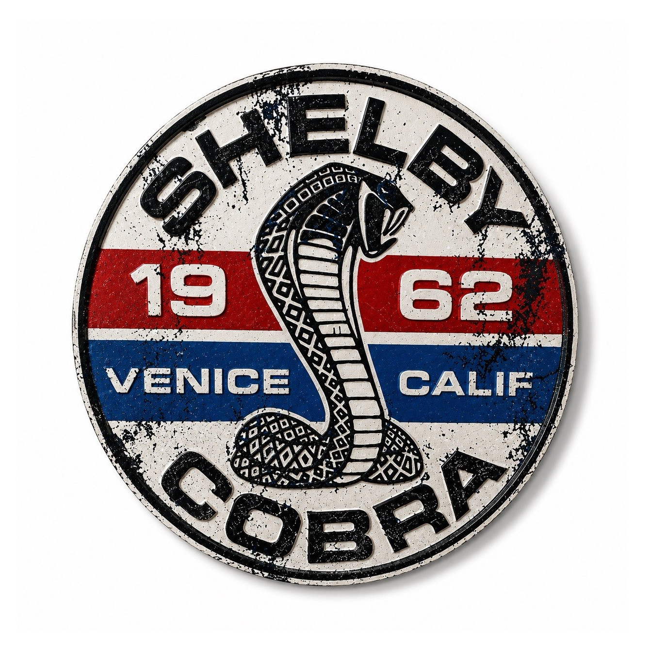 Shelby Cobra 1962 Venice Calif Round PLA Wall Plaque Sign, 3D Effect