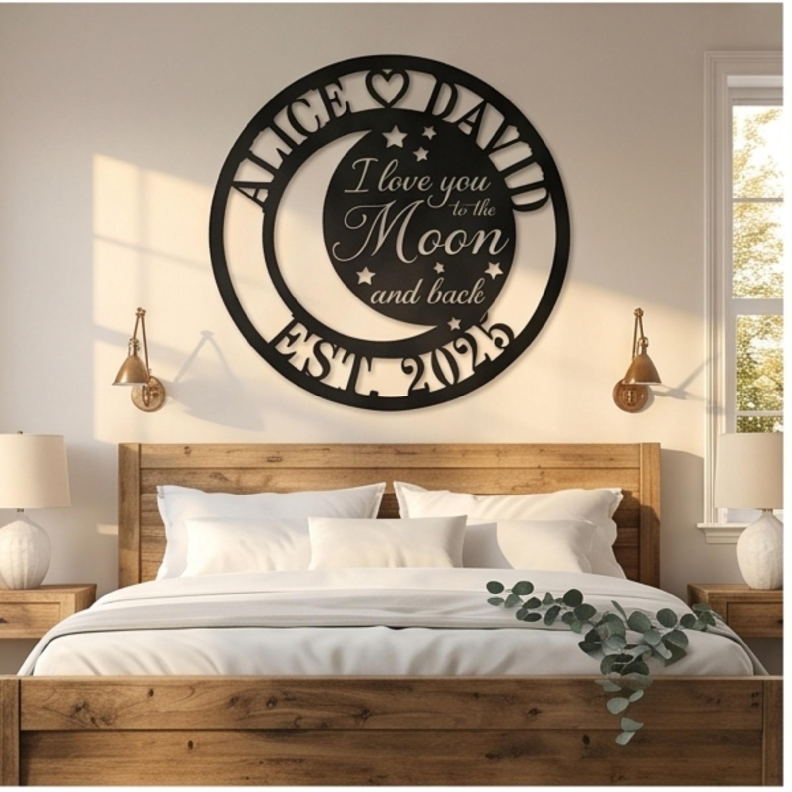 Personalized Moon & Stars Metal Sign, Custom Couple Wall Art, Anniversary Gift