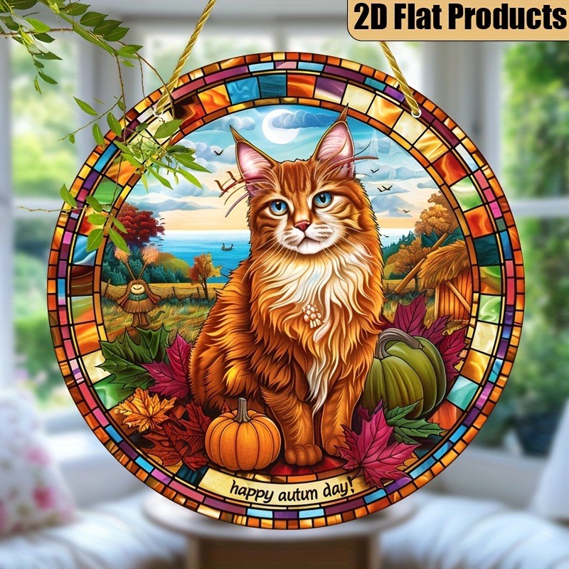 Orange Cat Acrylic Round Wall Decor Gift for Cat Lovers Home Decor 8*8in