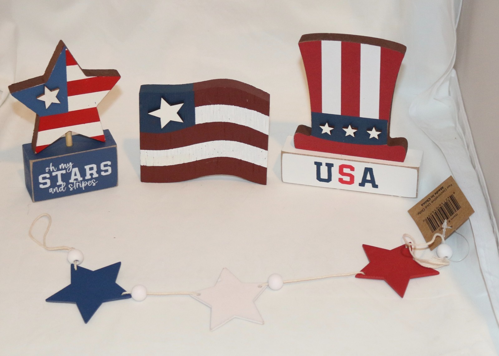 Patriotic Decor Set 4 4th of July Tier Tray Holiday Decor Stars Flag Uncle Sam