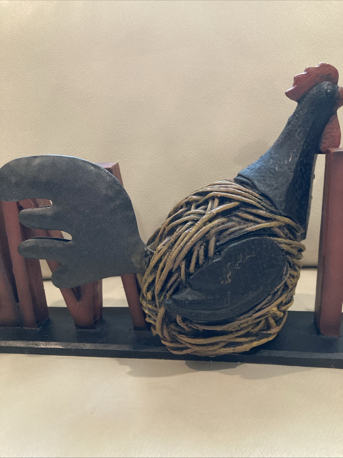 Rustic Farmhouse-Style Burgundy “HOME” Standing Sign Rooster 15 inch / 3 lbs