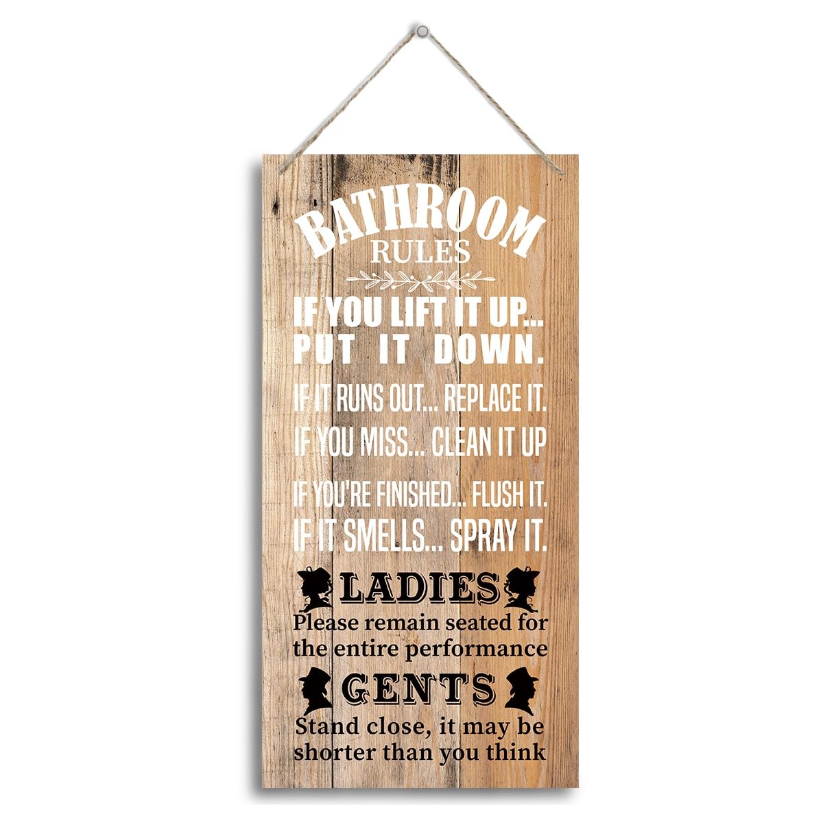 Funny Bathroom Wooden Plaque Sign, Rules, 12″ x 6″ x0.12″, color10