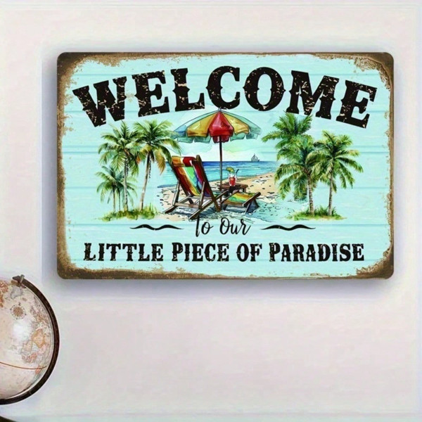 Retro Tin Sign Weatherproof Patio & Beach House Decor Coastal Wall Art