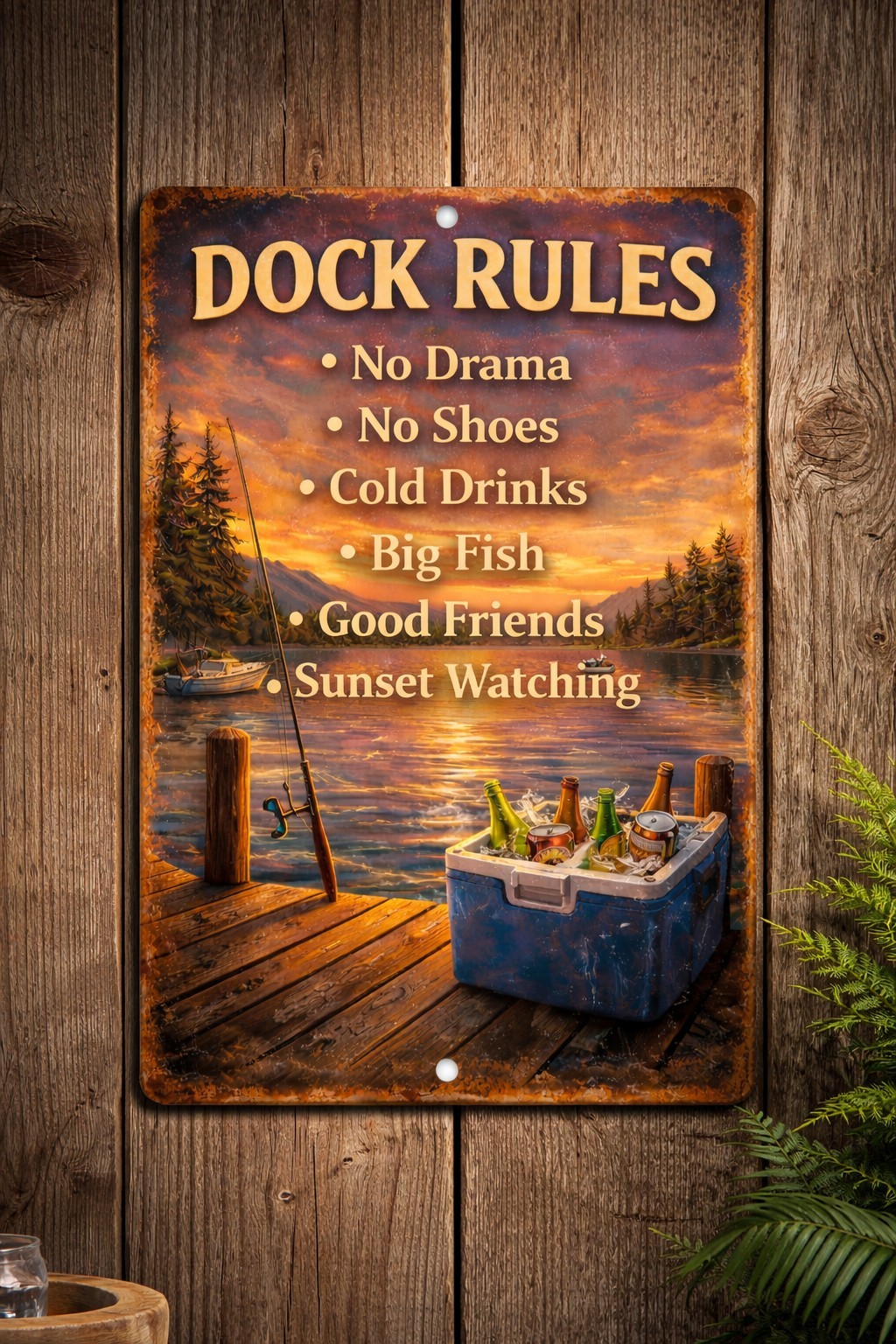 Dock Rules Metal Sign 8×12 Rustic Lake House Decor Fishing Boating Camp Wall Art