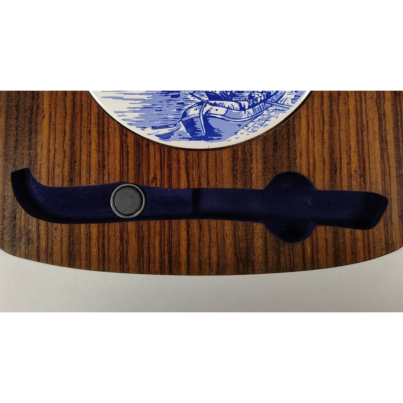 Vintage Delft Blue Ceramic And Wood Cheese Board With Knife