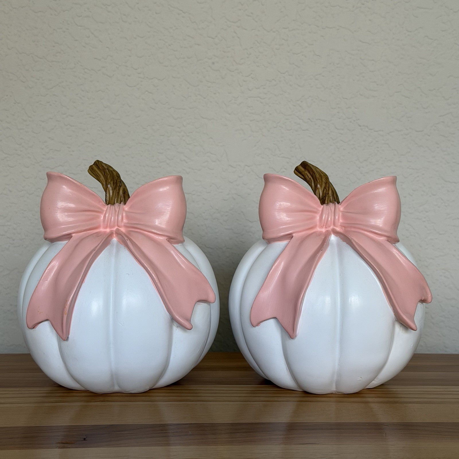 2026 Hobby Lobby Fall Halloween White Decor Pink Bow Mini Pumpkins Set Of 2