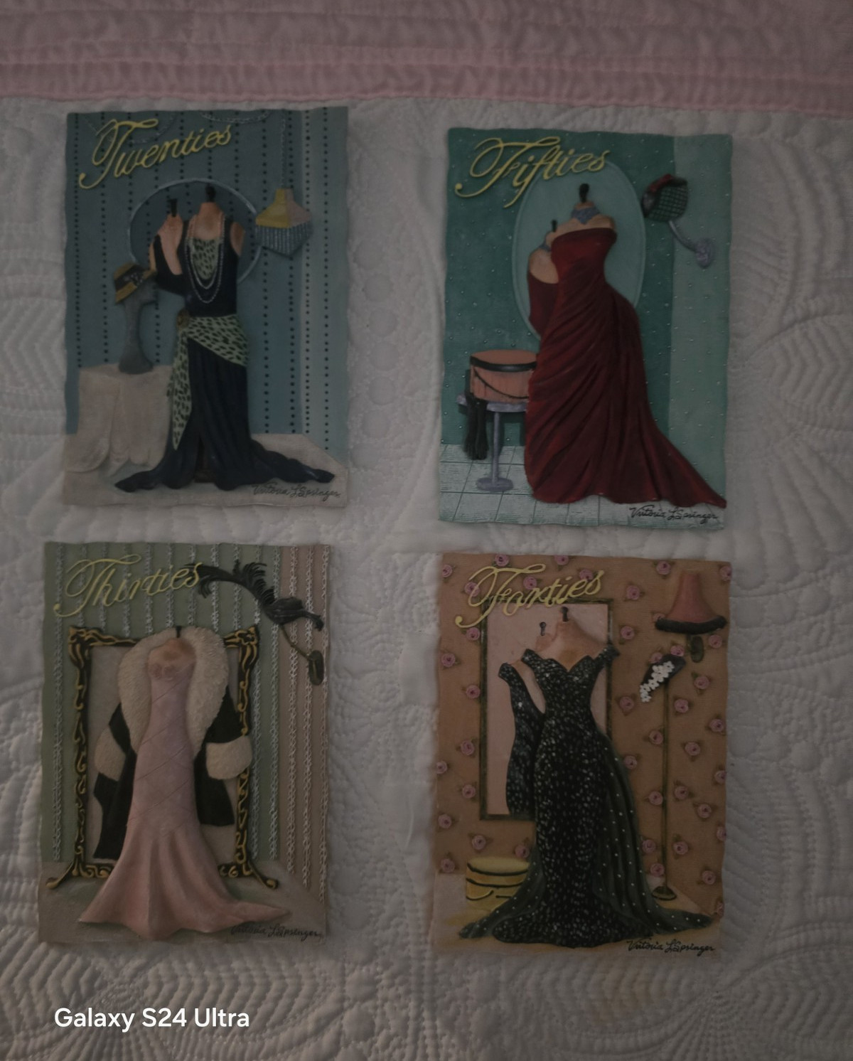 Set of 4 Vintage Fashion Decades Women Wood Wall Plaques Multicolor Hanging