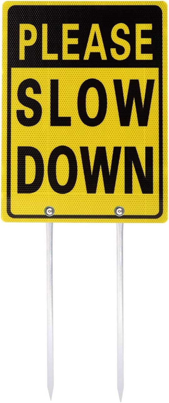 Weather Resistant Aluminum Slow Down Sign – 28 Inch High for Visibility