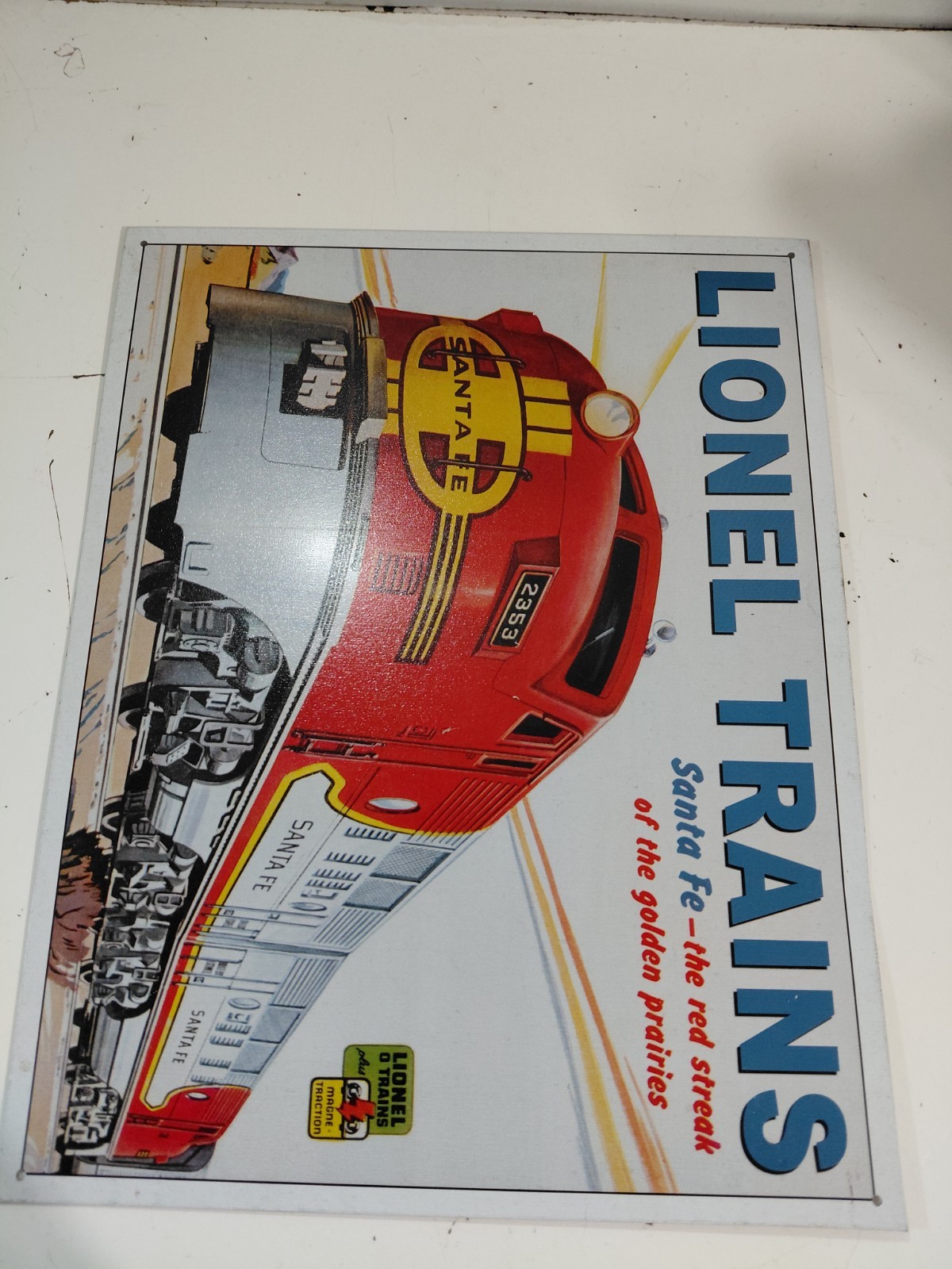 DE Sign Lionel 2353 Santa Fe War Bonnet EMD 16×12.5″ Metal Sign Wall Decor USA