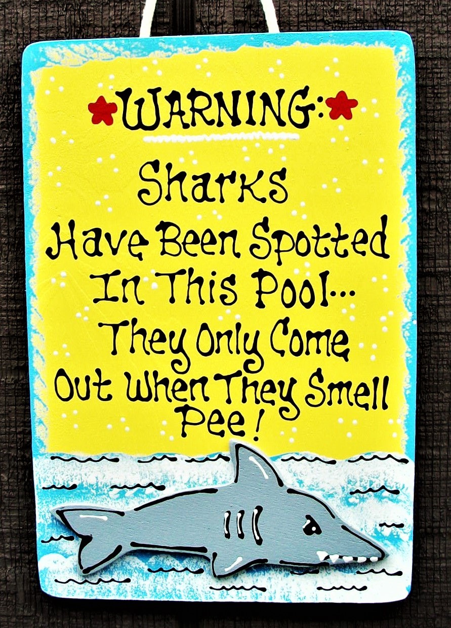 SHARK Don’t Pee In POOL SIGN Deck Tropical Tiki Swimming Plaque Backyard Decor