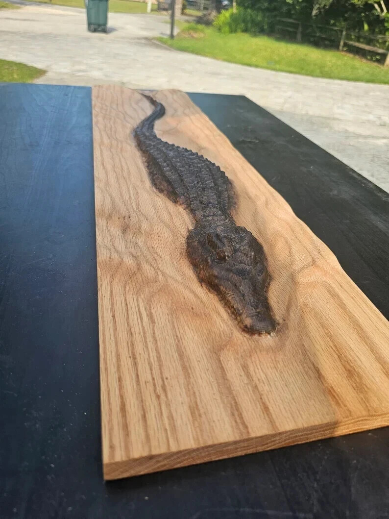 Antique Polished Crocodile, Abstract Wood Sculpture, Modern Wall Decor Art Gift