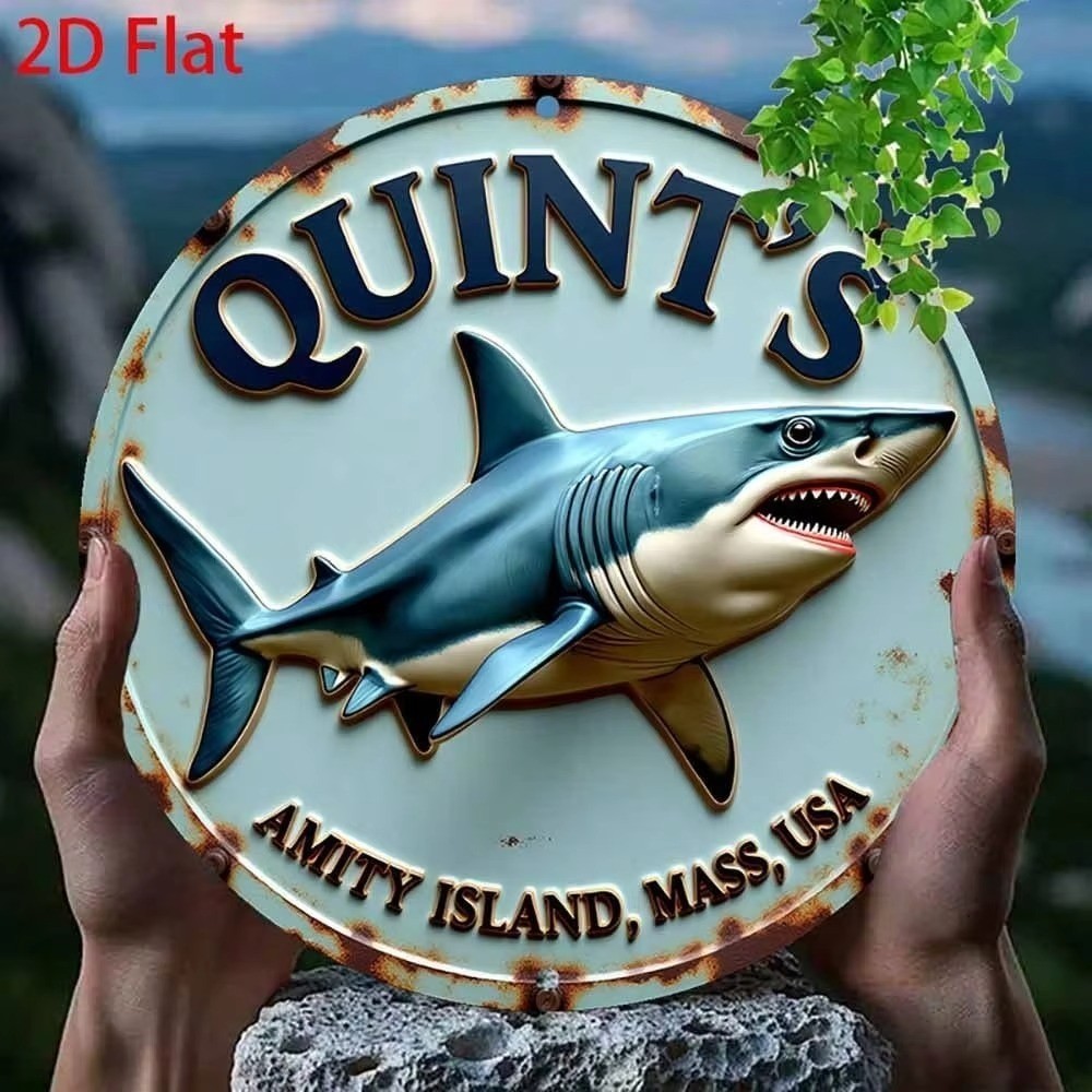 8 in Jaws Movie Amity Island Shark Metal Sign Vintage Retro Tin Sign Wall Decor