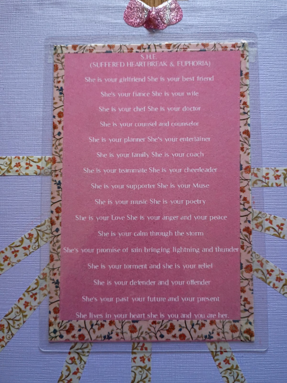 Big Heart Wall art Plaque/Sign Embellished Home Decor Poem two 3D Showbox