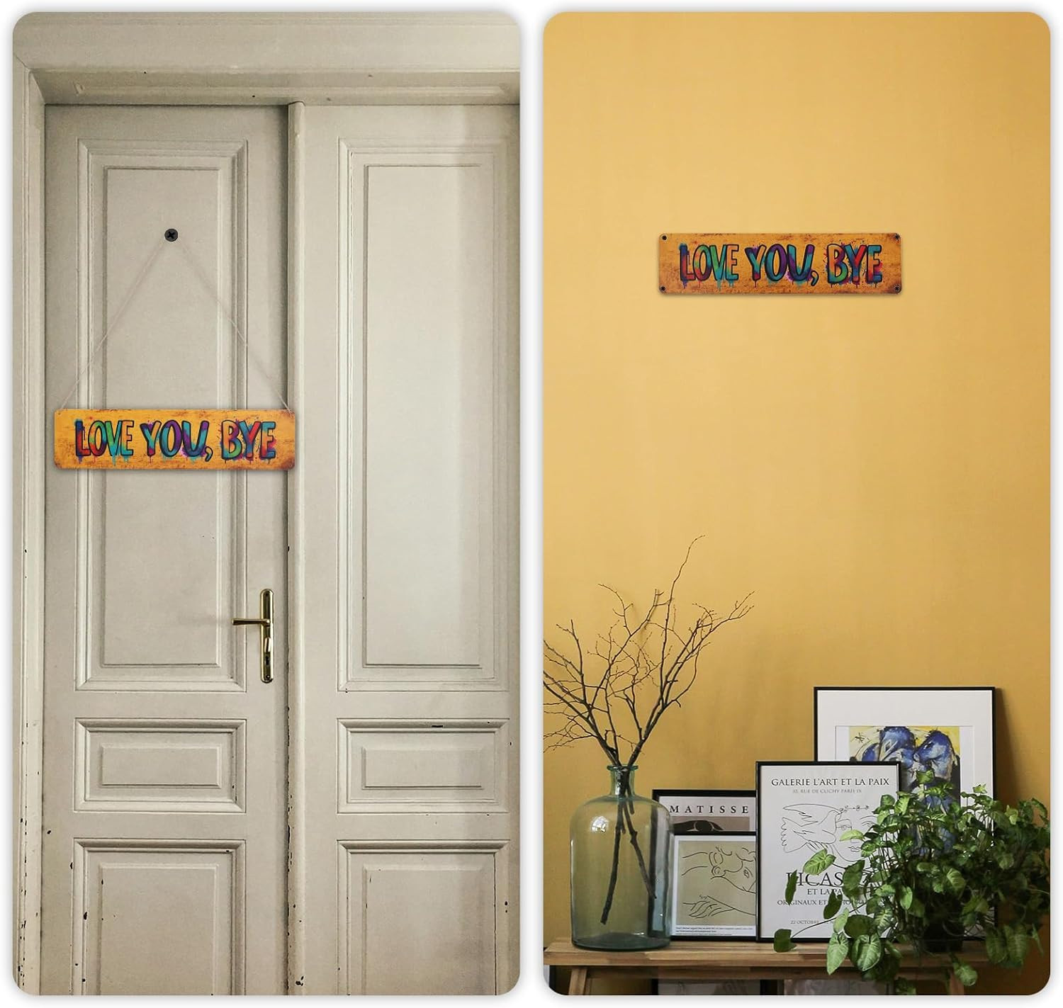 Love You Bye Sign, 40X10Cm/16X4In Vintage Metal Wall Decor above Door Bar Entryw