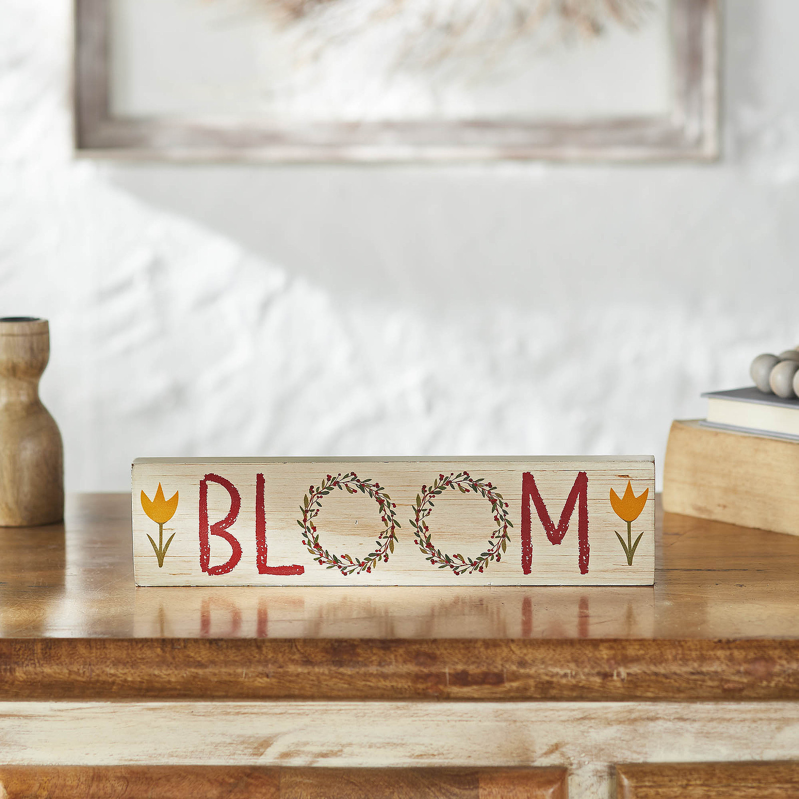 Spring In Bloom Tulips & BLOOM MDF Wall Sign 3x12x0.75 VHC Brands