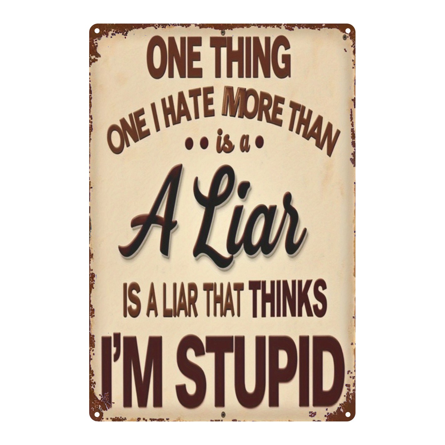 Metal Sign “Lies And Stupidity” Warning 8X12 Inches
