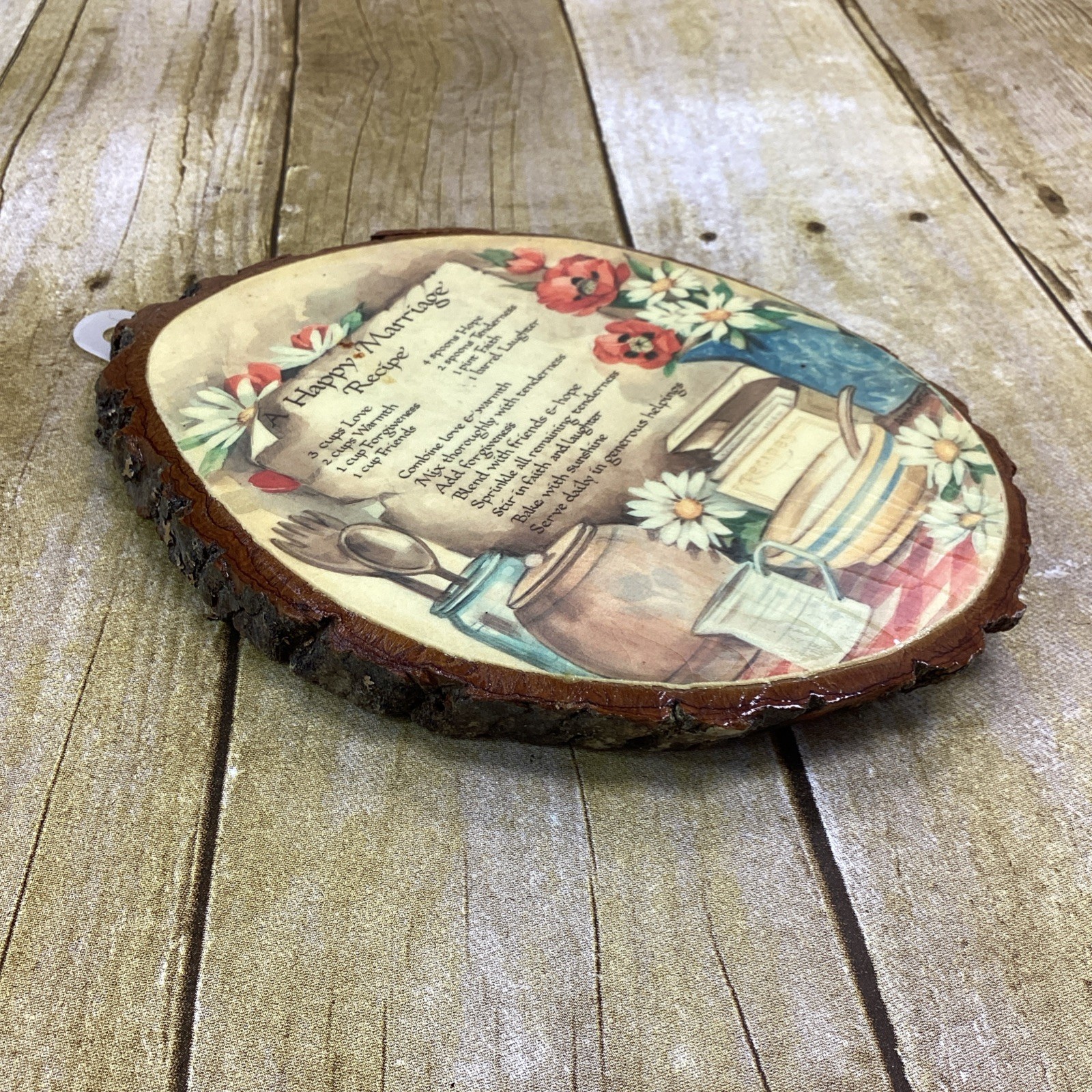 A Happy Marriage Recipe Wood Plaque Vintage Granny Cottagecore Decor